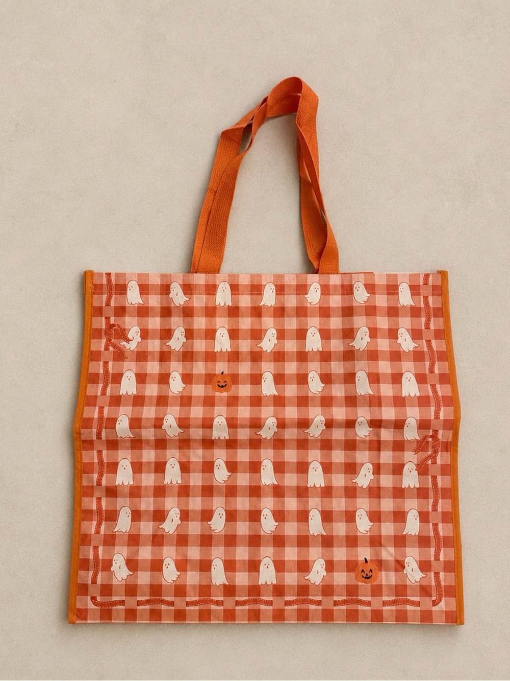 Gingham ghost print reusable tote bag